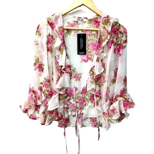 BOUTIQUE lush floral open blouse ruffle sleeves size small